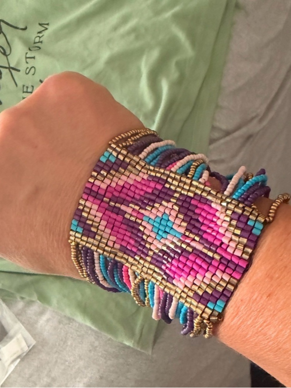 Handwoven Purple & Pink Beaded Statement Bracelet